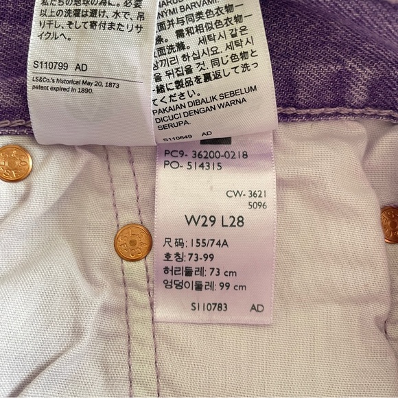 LEVI'S FRESH 501 Original Crop Jean Botanical Lavender Pea Tab Poetcore Pastel - Picture 12 of 13